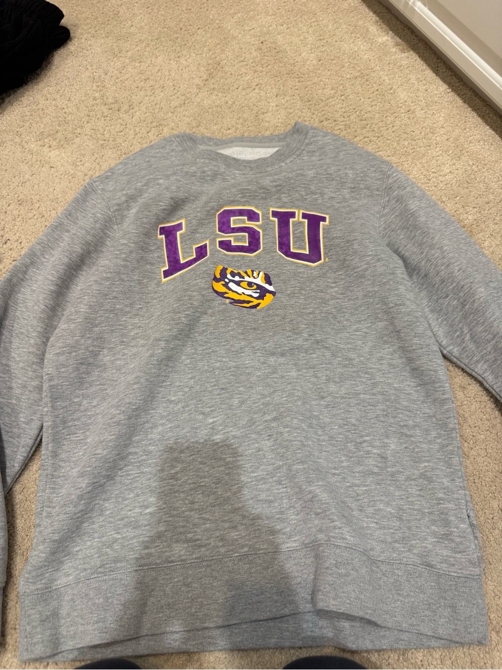 Fanatics Gray LSU Crewneck Sweatshirt with Purple and Gold Logo